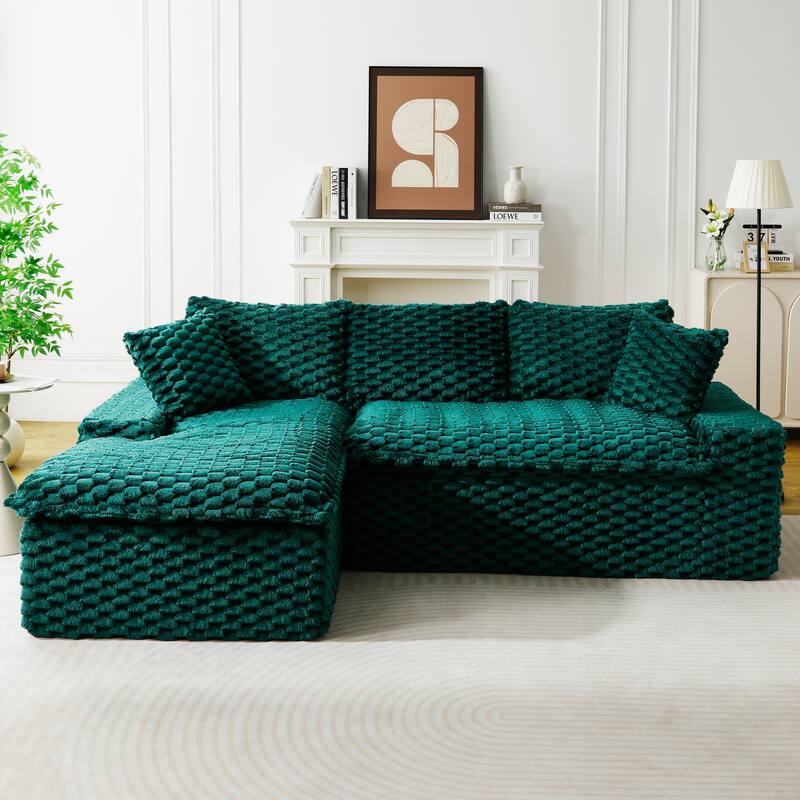 L-Shaped Sleeper Sectional Sofa Convertible Straight Sofa, Loveseat and Chaise Lounge Set for Living Room - Green - Right Facing