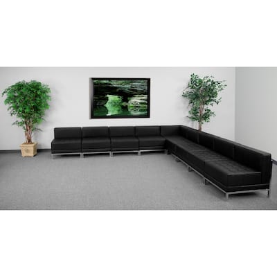 9 Piece LeatherSoft Modular Sectional Configuration - Stainless Steel Legs - 140.5"W x 28.75" - 140.5"D x 27.5"H