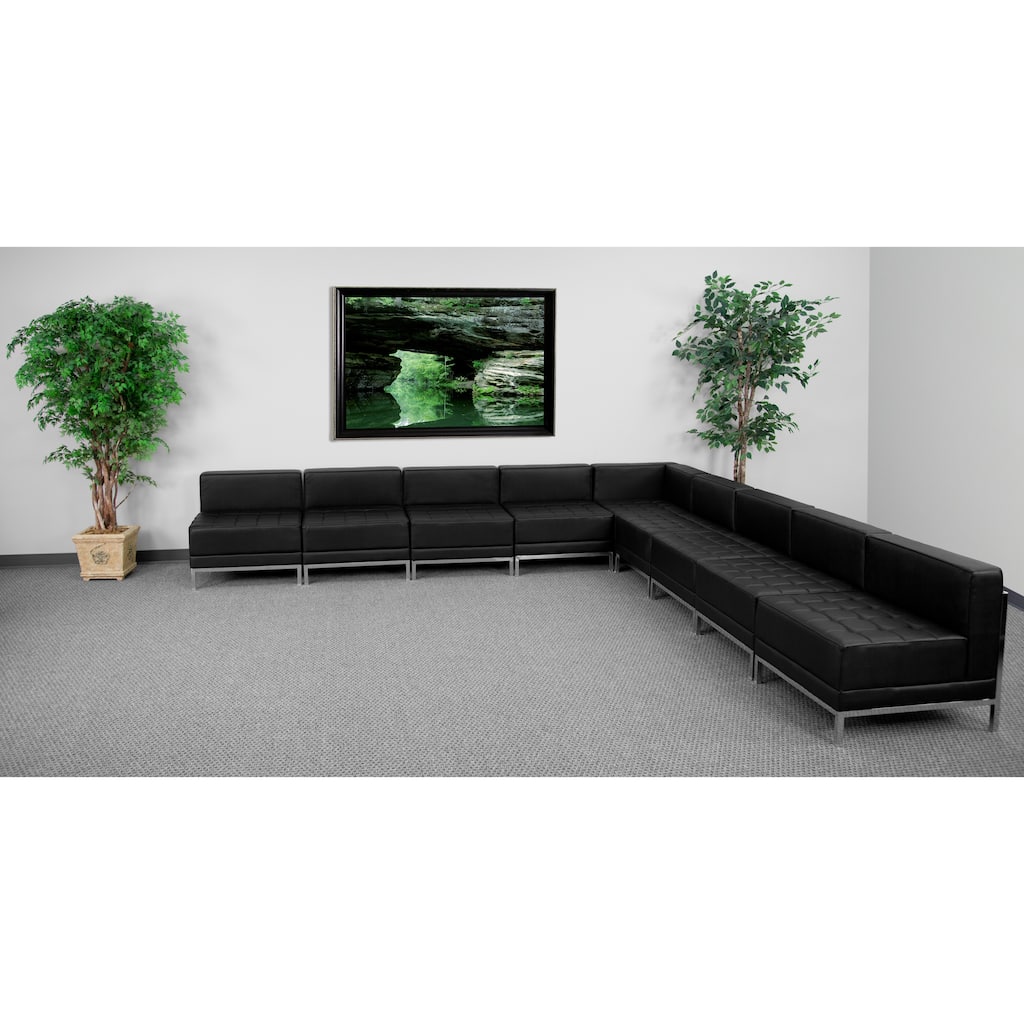 9 Piece LeatherSoft Modular Sectional Configuration - Stainless Steel Legs - 140.5"W x 28.75" - 140.5"D x 27.5"H