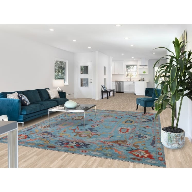 Blue Oushak Area Rug Handmade Wool Carpet - 8'0" x 10'1"