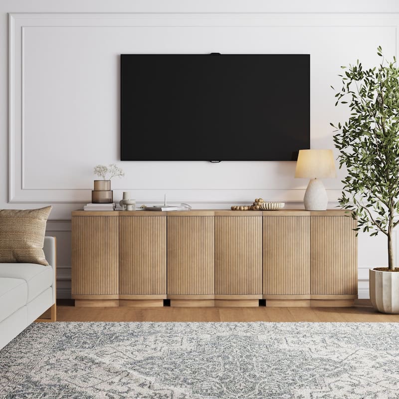 Tambellini Mid Century Modern Accent Cabinet with Doors or Media Storage Cabinet for Living Room with Solid Wood Base