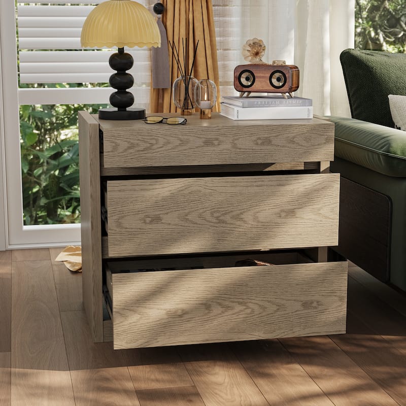 3 - Drawer Wooden Nightstand with Card - Swipe Lock: Secure Storage, Multi - Layer Organization