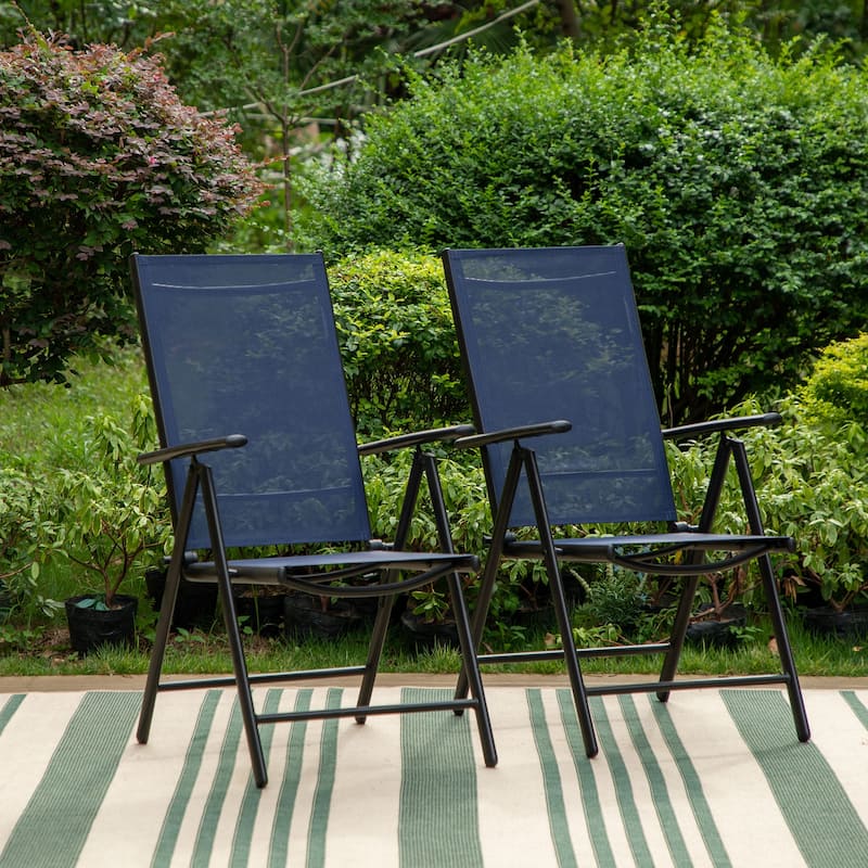 Outdoor 5/7-Piece Patio Dining Set, 7-positon Reclining Folding Sling Chair & E-Coating Metal Steel Table
