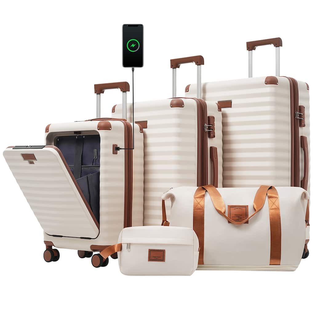 Luggage Sets 5 Piece with Front Opening , Hardside Expandable Carry on Suitcase