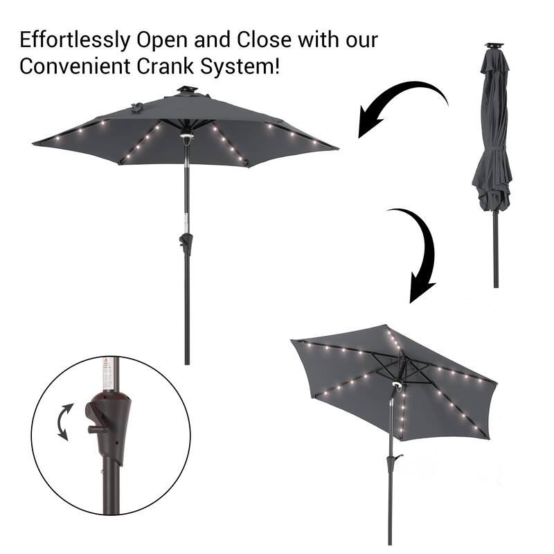 BONOSUKI Aluminum 9ft LED Patio Umbrella w/200gsm solution-dyed fabric