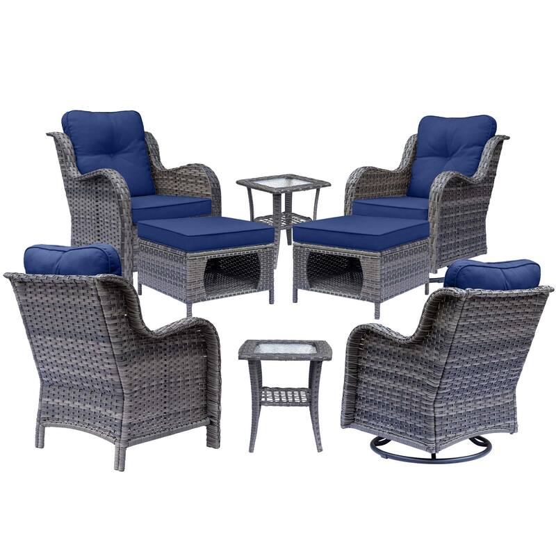 Outdoor Patio Furniture-Gray Wicker Outdoor Swivel Rocker Chairs Set