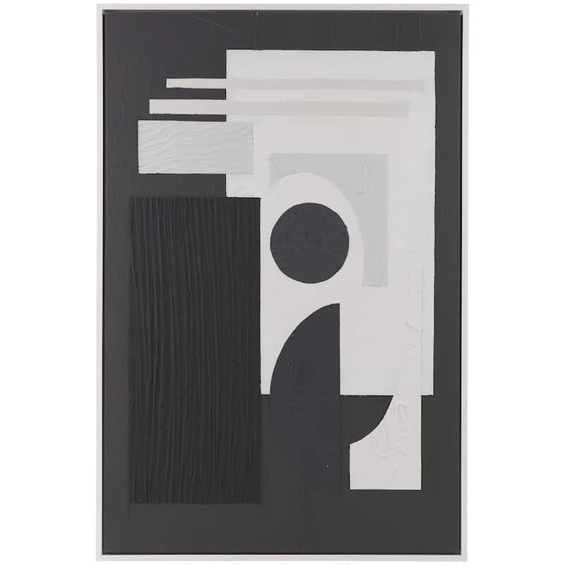 Canvas Geometric Textured Framed Wall Art with Various Shapes and White Accents - Black or White - Roche River Decor - Black
