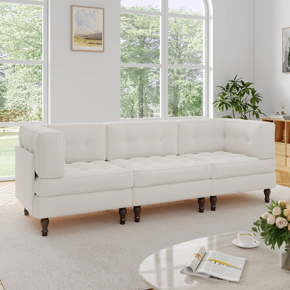 98"W Modular Upholstered Corduroy Sectional Sofa for Living Room