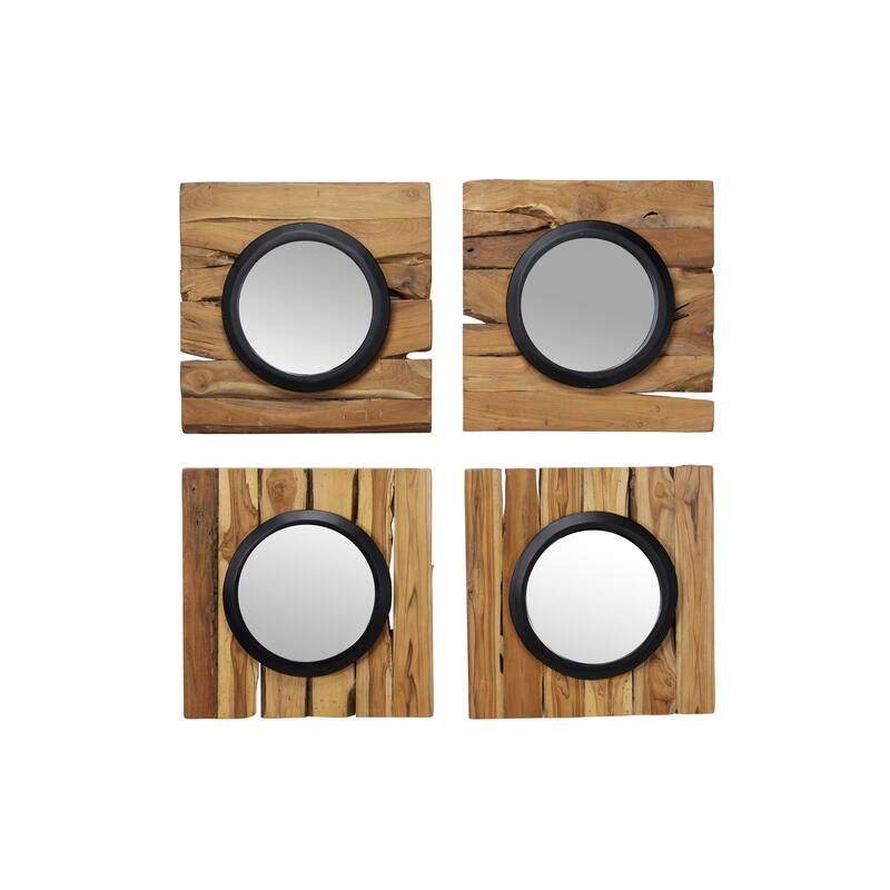 Teak Wood Handmade Room Wall Mirror - Set of 4 Brown - Roche River Decor
