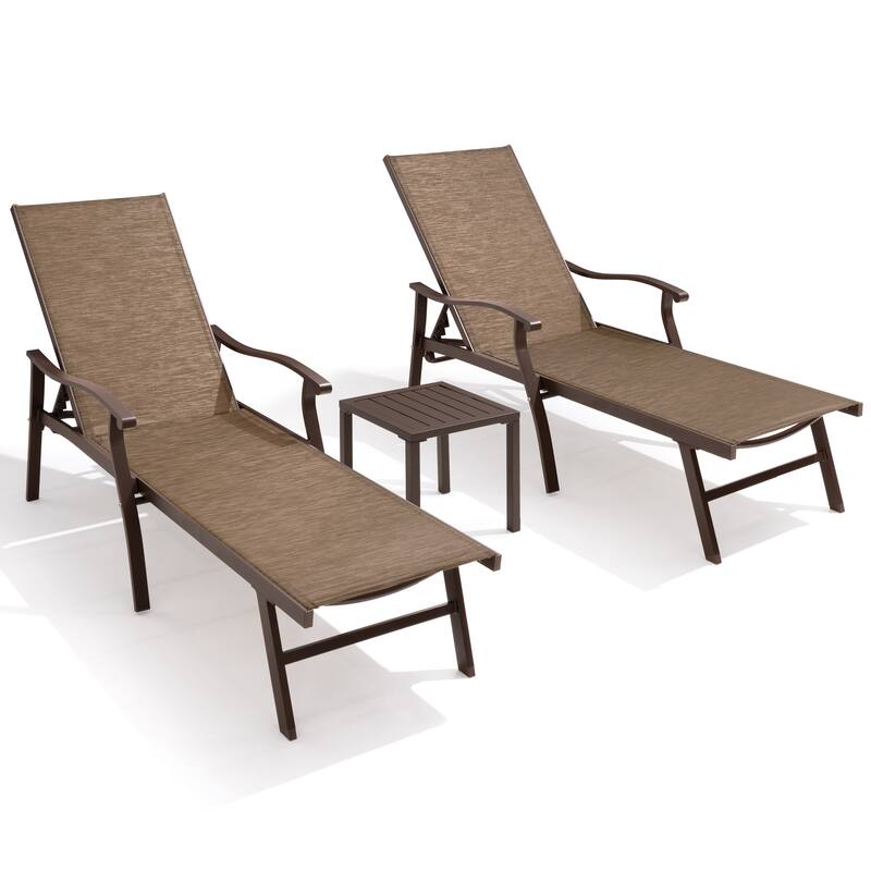 Outdoor Chaise Lounge Chair Reclining Sunlounger Set with Side Table