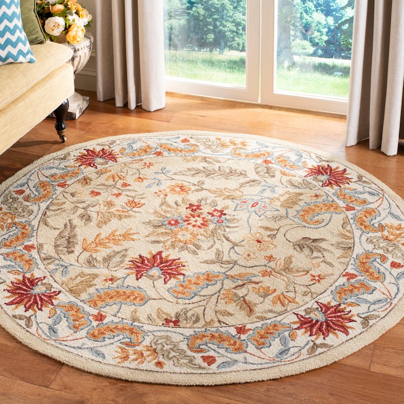 SAFAVIEH Handmade Chelsea Ashlyn French Country Floral Wool Rug - 5'6"x5'6"Round - Ivory