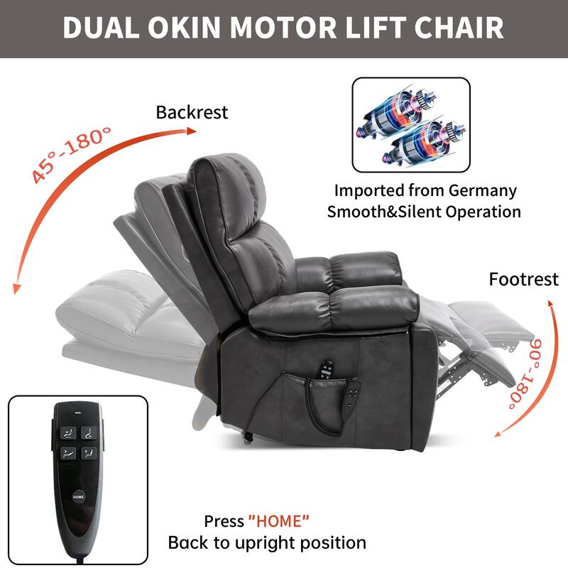 Leatheraire Heat Massage Dual Motor Infinite Position Up to 350 LBS Large Electric Power Lift Recliners with Hidden Cup Holders