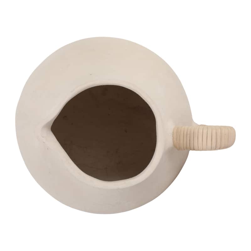 Pottery Vase with Woven Rattan Handle - Tall Flower Vase