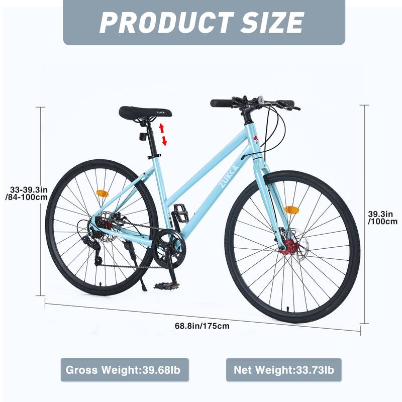 7 Speed Hybrid Bike Disc Brake 700c Road Bike For Men Women'S City Bicycle