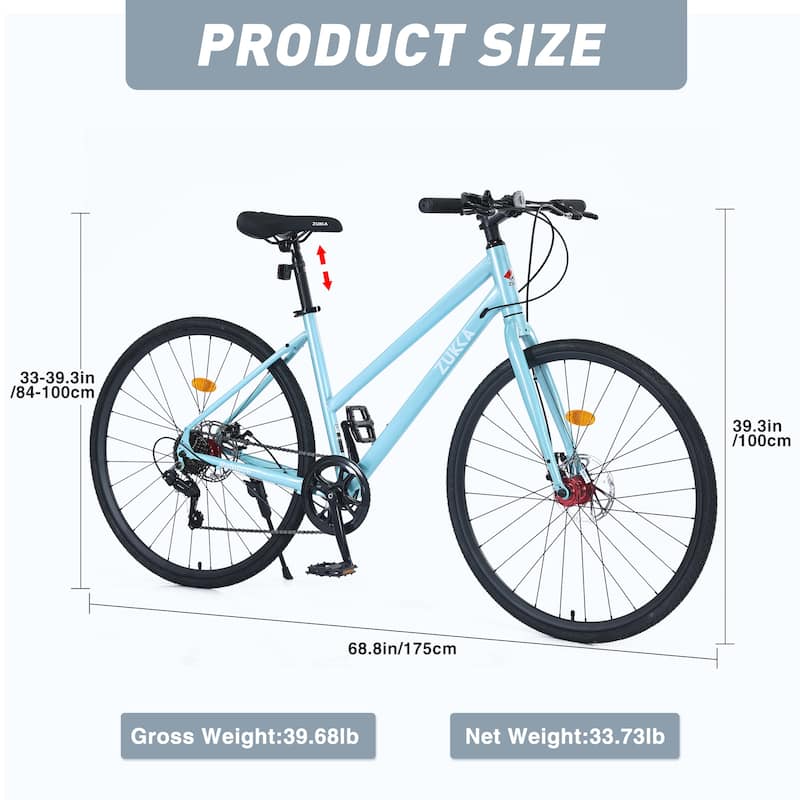 7 Speed Hybrid City Commuting Bike with Double Brakes, 18 Inch Steel Frame, 700C Road Cycling Bicycle for Boys & Girls