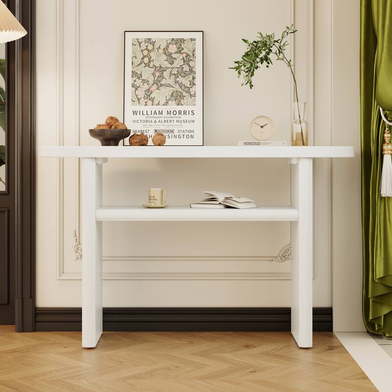 Minimalist Console Table with Rounded Edges - Antique White