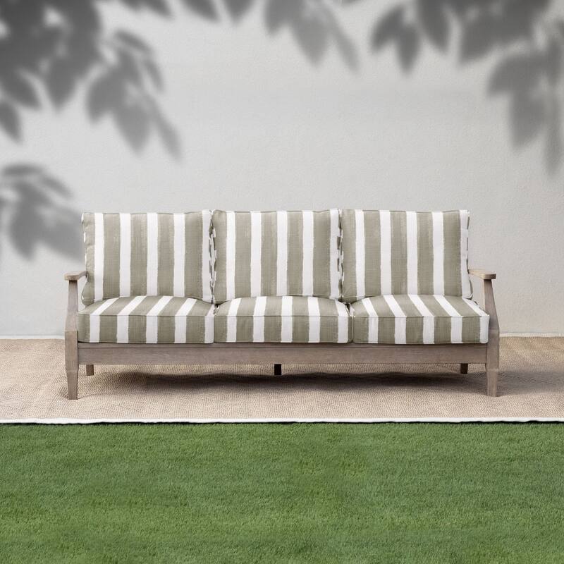 Sorra Home Tan and White Stripe Indoor/Outdoor Deep Seating Pillow and Cushion Set