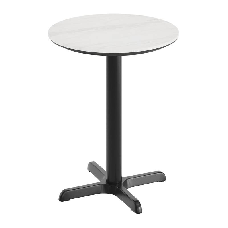 Commercial HPL Tabletop with Table Height Crisscross Base - White Faux Marble/Black Base - 23.5"W x 23.5"D x 29.5"H