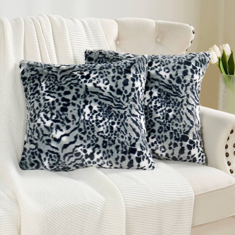 Decorative Printed fauxfur Throw Pillow Covers Set of 2, NO INSERT