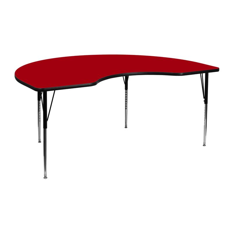 48''W x 72''L Kidney Thermal Laminate Activity Table - Adjustable Legs - Red