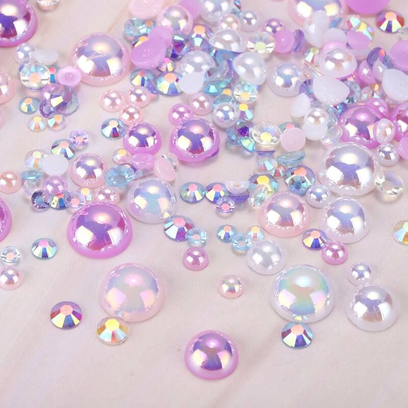 60g Flatback Pearls and Rhinestones 3mm-10mm for Crafts Decoration
