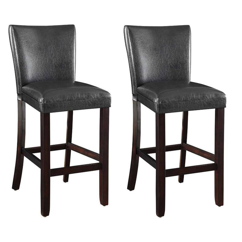 29 Inch Wood Bar Stool, Set of 2, Cappuccino Brown, Black