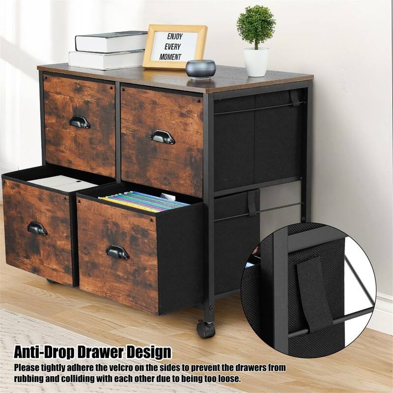 4 Drawers Mobile Fabric Lateral - 17.13"D x 33.46"W x 6.9"H
