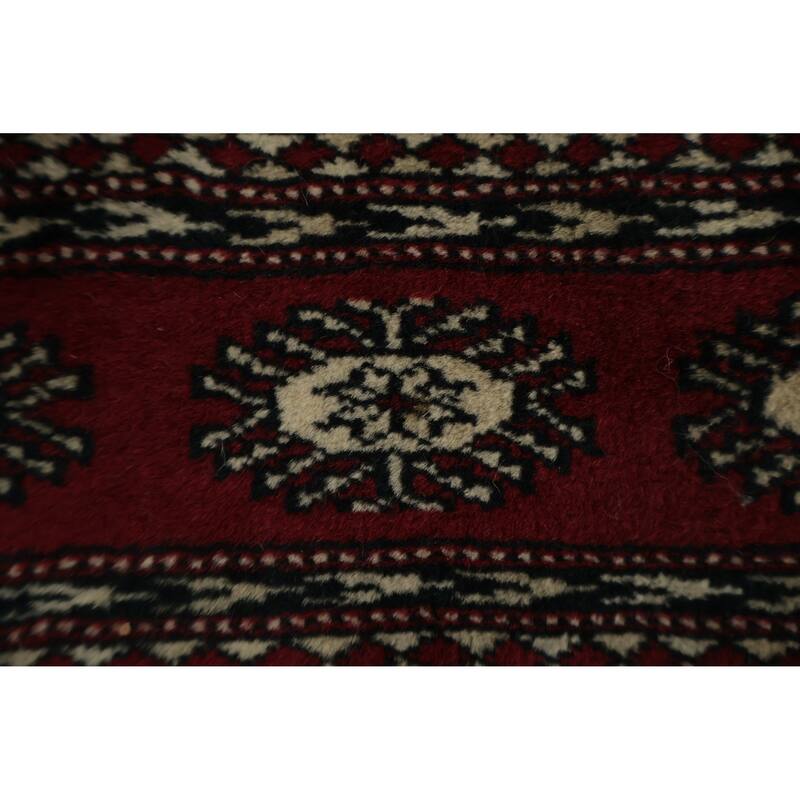 Hand Knotted Oriental 100% Wool Carpet Traditional Geometric Red Bokhara Area Rug - 5' 8'' X 4' 1''