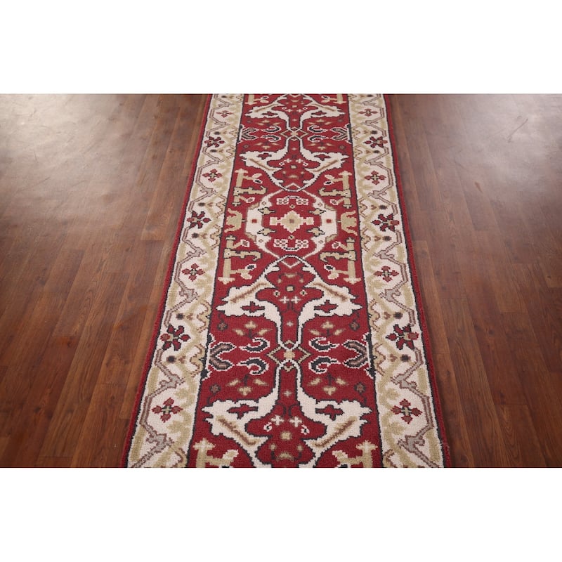 Red & Ivory Oushak Runner Rug Handmade Transitional Wool Carpet - 2'7"x 10'0"
