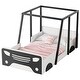 preview thumbnail 4 of 5, Black Twin Size Pine Wood Car-shaped Bed with Roof, wheels, door Design, Montessori Inspired Bedroom
