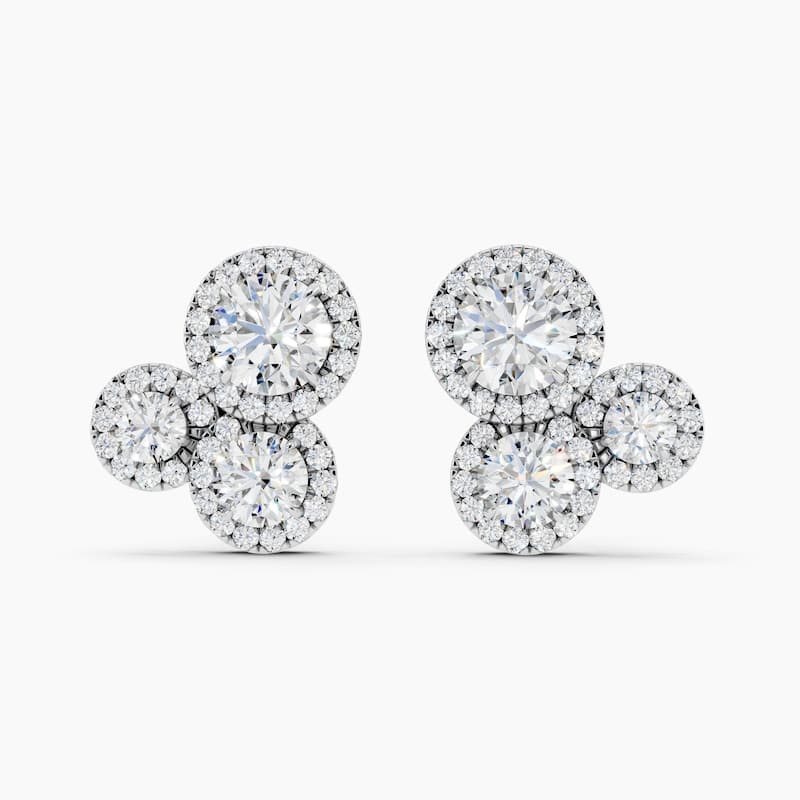 14K Gold Round Halo Three Stone Lab Grown Diamond Fashion Earrings 2.98 CTTW - White