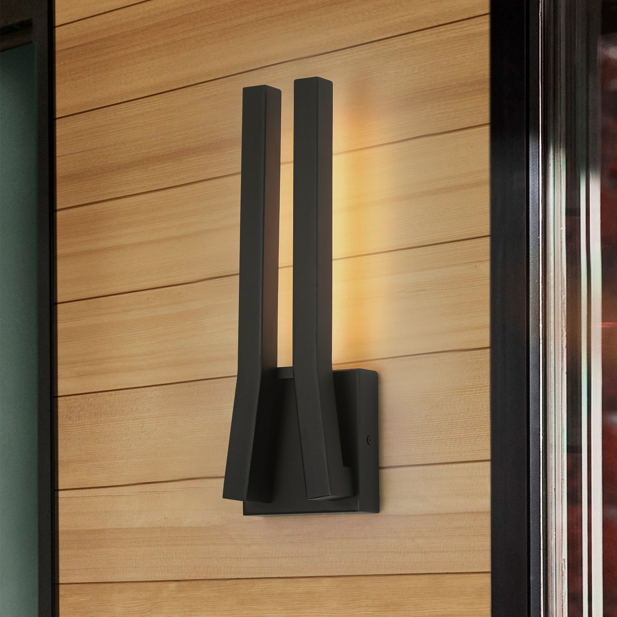 14.6" H Satin Black Linear Dimmable Integrated LED Waterproof Outdoor Wall Light Sconce - 4.7 in. W x 14.6 in. H x 2.8 in. D