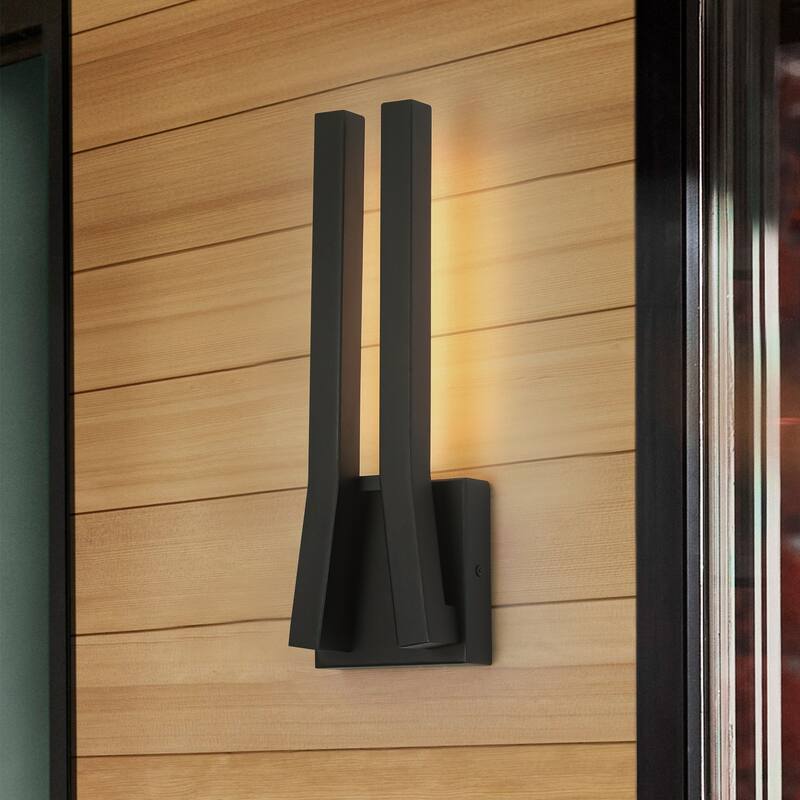 14.6" H Satin Black Linear Dimmable Integrated LED Waterproof Outdoor Wall Light Sconce - 4.7 in. W x 14.6 in. H x 2.8 in. D - Black - 4.7 in. W x 14.6 in. H x 2.8 in. D