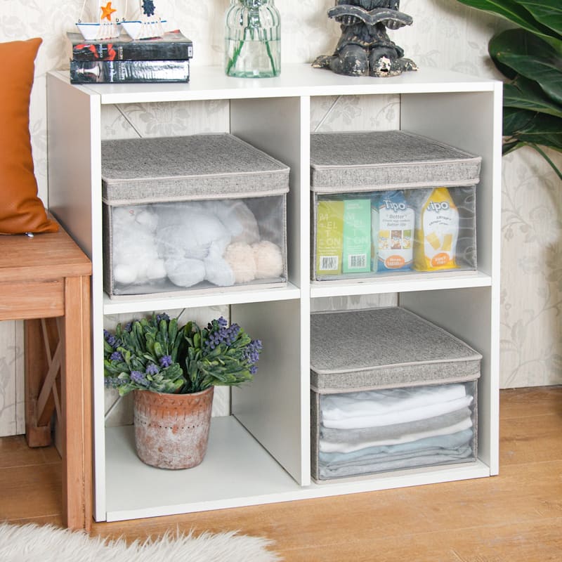 StorageWorks Foldable Fabric Storage Bins with Lids, Set of 3 - 13"x 12.2"x 8.4" - Grey