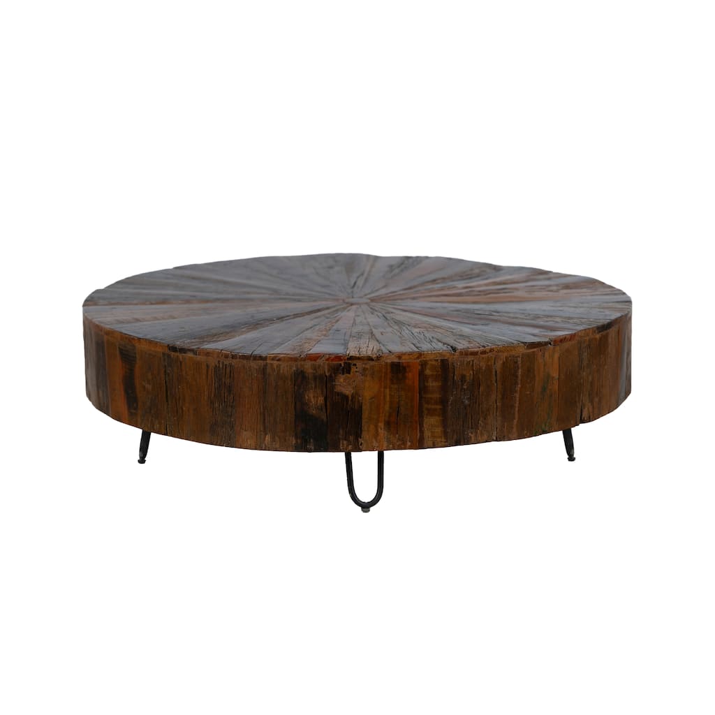 Contemporary 35" Coffee Table - Solid Wood With Metal Legs Round Table