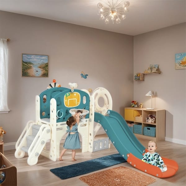slide 2 of 35, Kids Slide Playset Structure,Freestanding Castle Crawling Playhouse