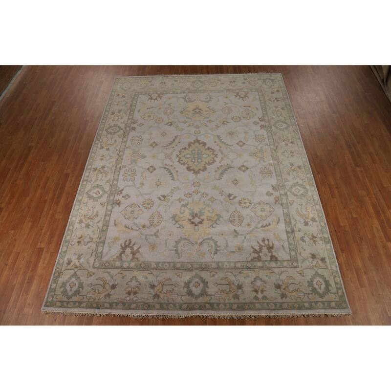 All-Over Floral Oushak Oriental Area Rug Hand-Knotted Wool Carpet - 9'1"x 12'1"