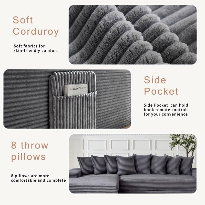 Corduroy L-shaped Chaise Sectional Sofa Convertible Sleeper Sofa Bed