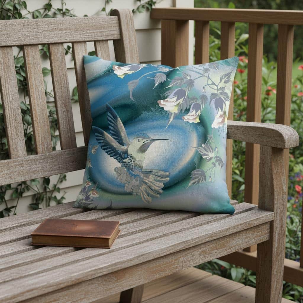 HomeRoots 20" X 20" Blue and White Bird Blown Seam Floral Indoor Outdoor Throw Pillow - 20.00' X '20.00' X '5.00