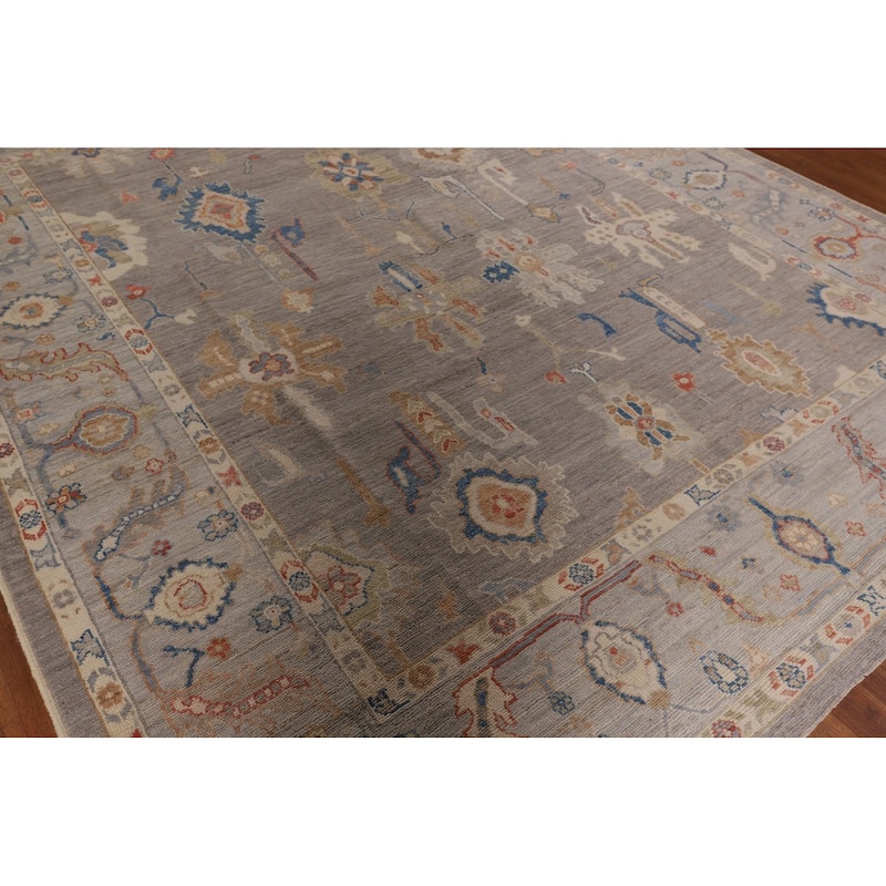 Grey Oushak Turkish Area Rug Hand-Knotted Vegetable Dye Wool Carpet - 8'4" x 9'11"
