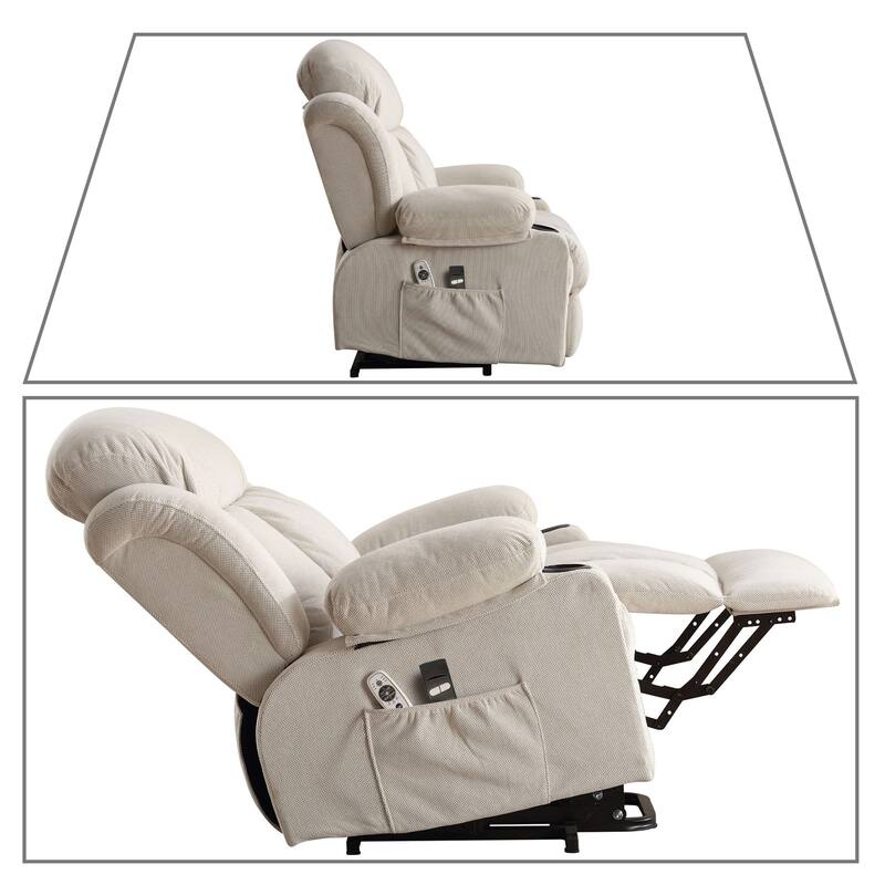 Modern Classic Massage and Heating Function Velvet Upholstered Leisure Recliner with Lift Base