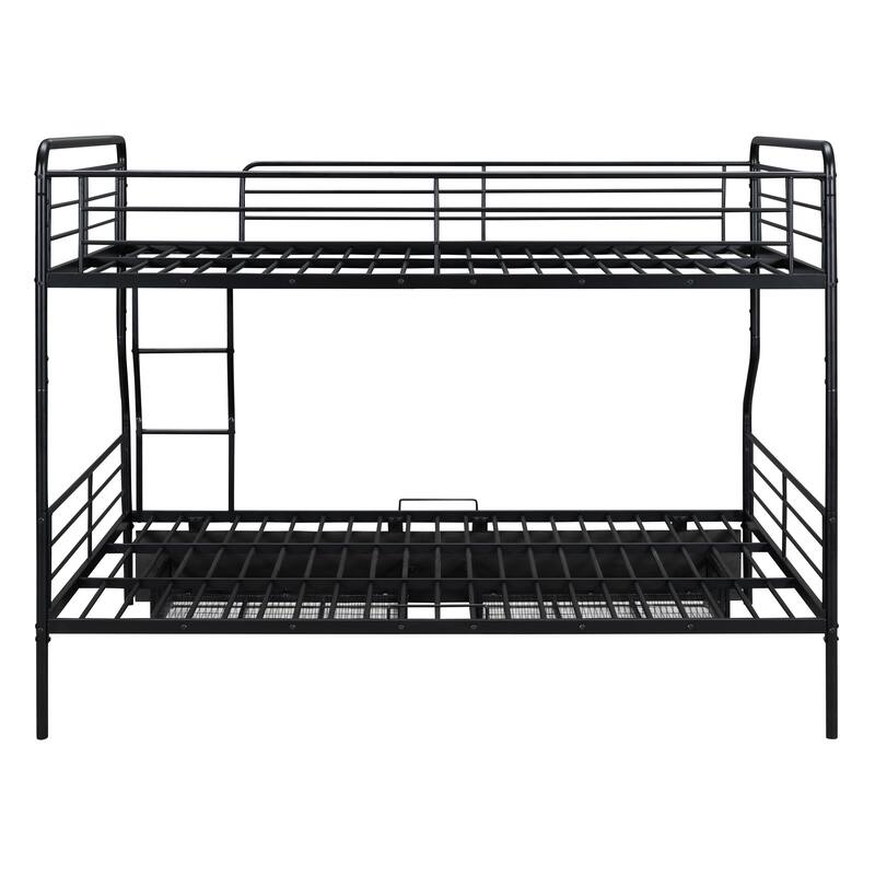 Full XL Over Queen Metal Bunk Bed with 2 Drawers, White