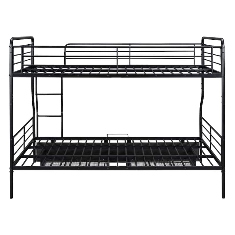Full XL Over Queen Metal Bunk Bed with Drawers and Guardrail, Convertible to Two Beds