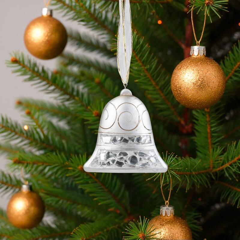 Bell Mosaic Style Christmas Ornament - 3" - Silver