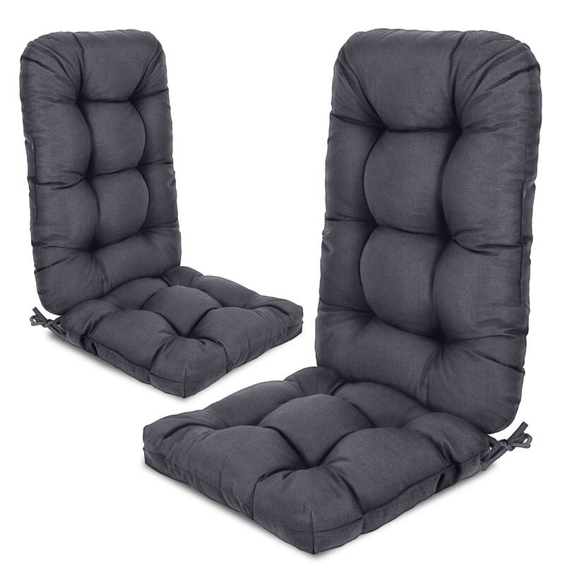 Aoodor Tufted Adirondack Chair Cushion Patio Rocking Chair Cushions Outdoor High Back Cushions with Ties - Gray