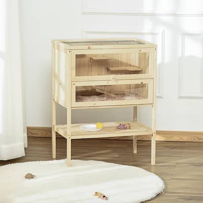 Wooden Hamster Cage with Plexiglass Window, Hinged Doors and Shelf - 23.5"L×15.75"W×31.5"H