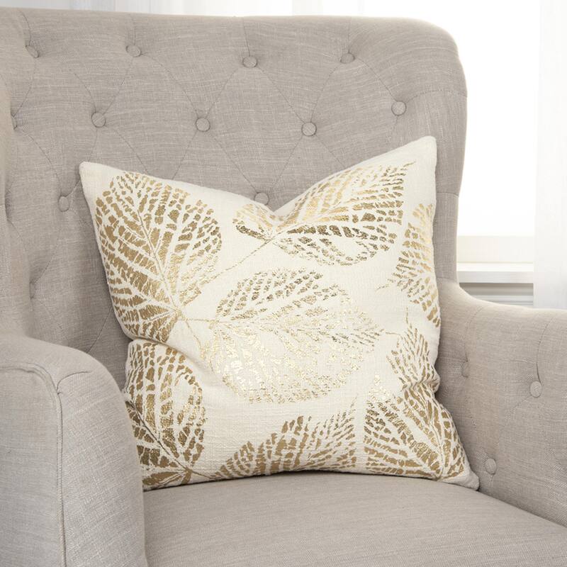 Ivory / Gold Leaf Texture Throw Pillow
