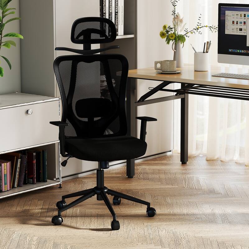 Ergonomic Mesh Office Chair with Adjustable Headrest Lumbar Support and Reclining Back Black Swivel Computer Desk Chair