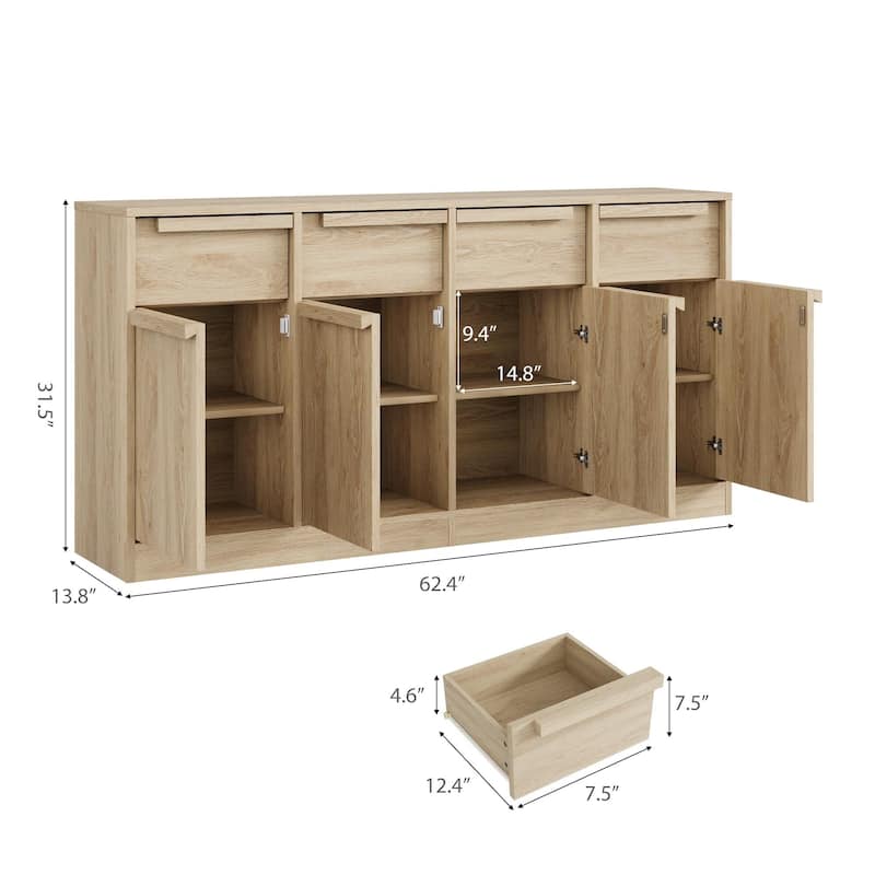 Sideboard Buffet Cabinet with 2 /4Drawers, 31.5"/62.4" Large Coffee Cabinet with Storage