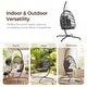 preview thumbnail 49 of 53, Oversized 1-Person Foldable Hanging Egg Chair - Wicker Swing Chair with Stand, Portable for Indoor Outdoor Patio